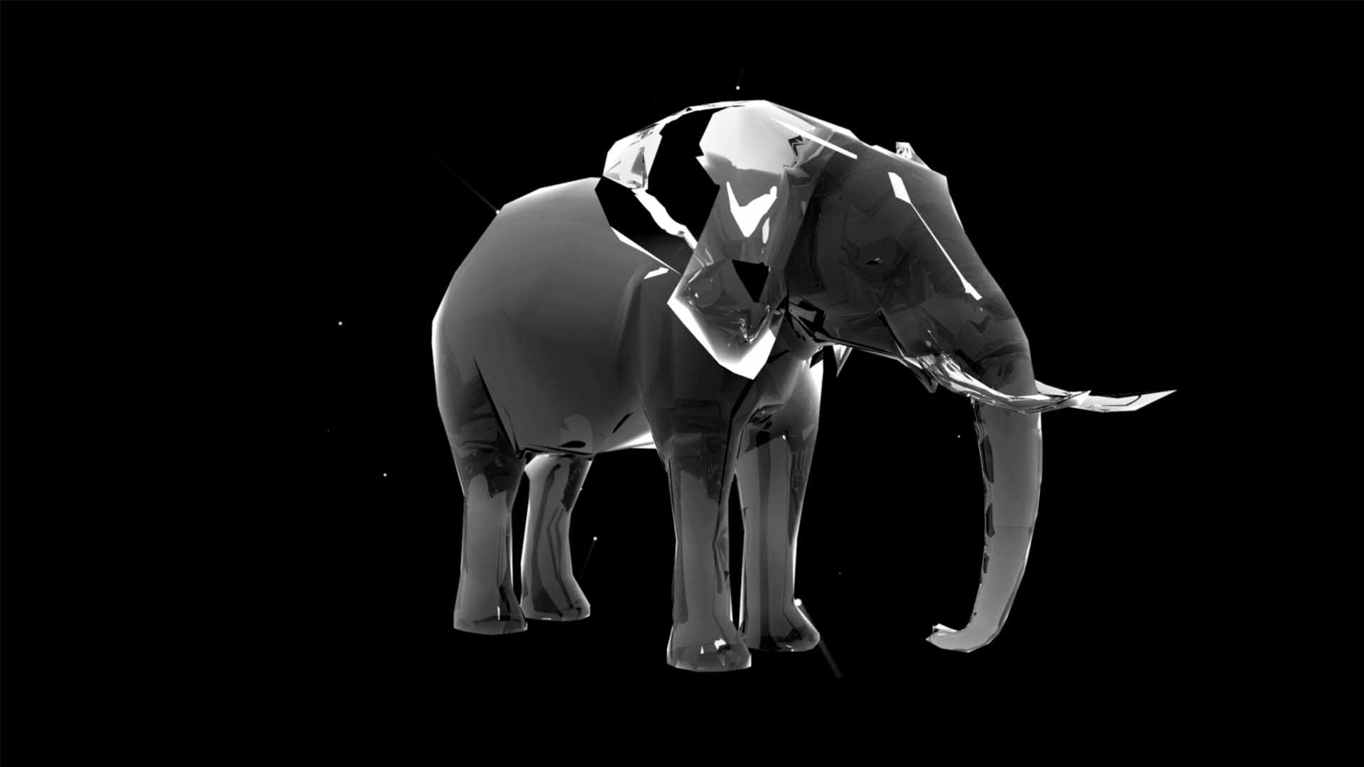 Liquid_Geometry_Statue_Isolated_on_Black_Background_Video_VJ_loop Elephant