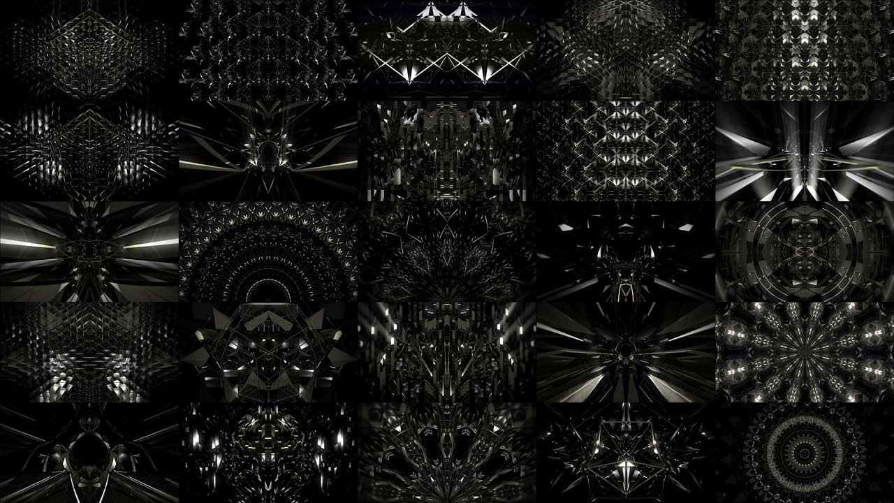Black glass VJ loops Pack with faceted 3D crystal structure