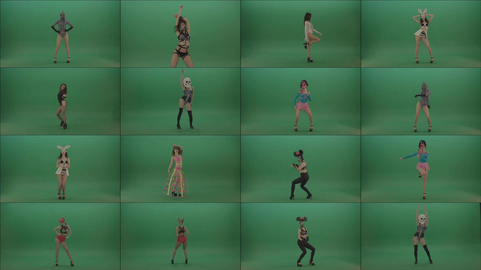 Green screen video footage collection of dancing go go girls