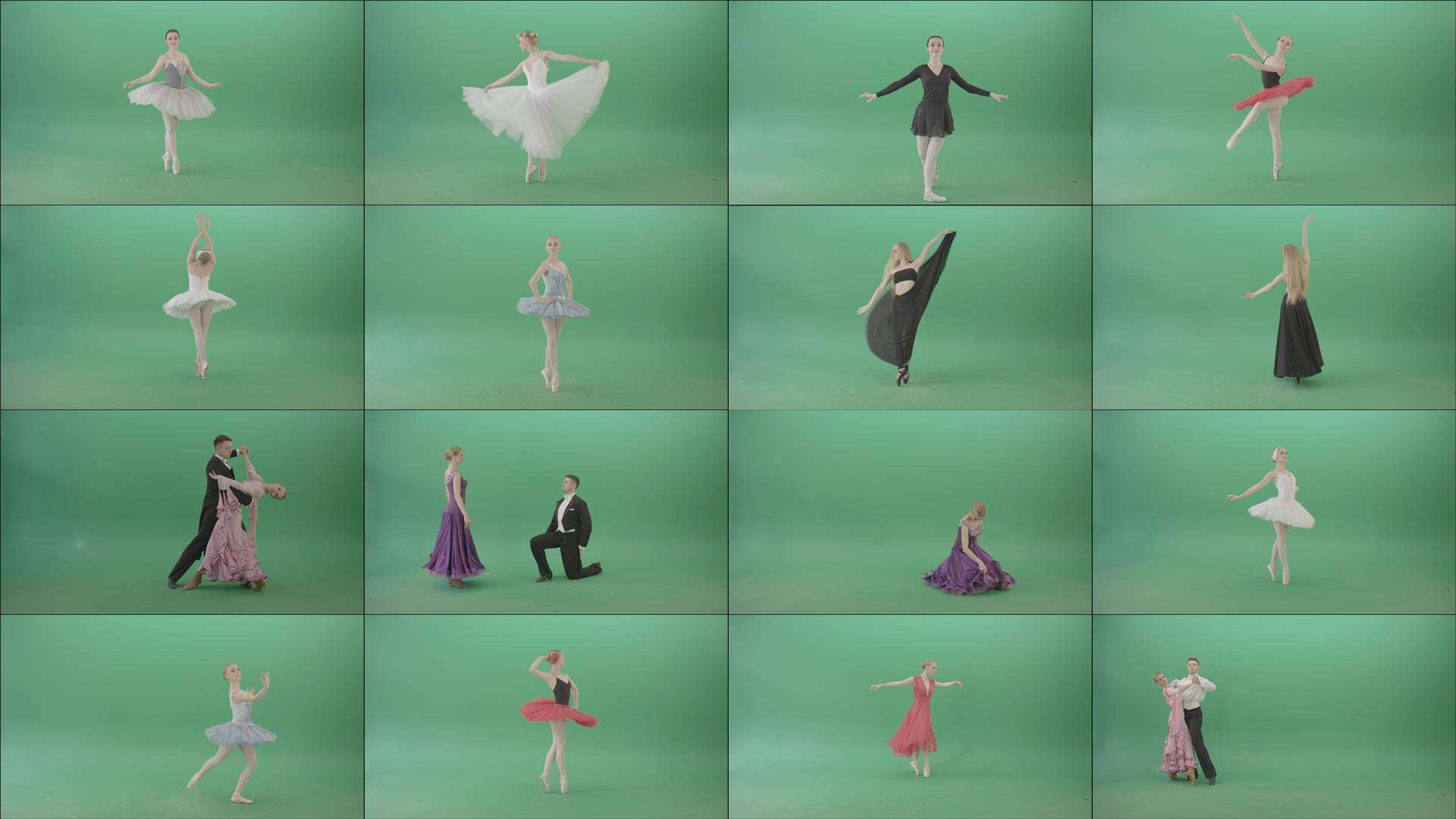 beautiful dance choreography isolated on chroma key - video footage collection
