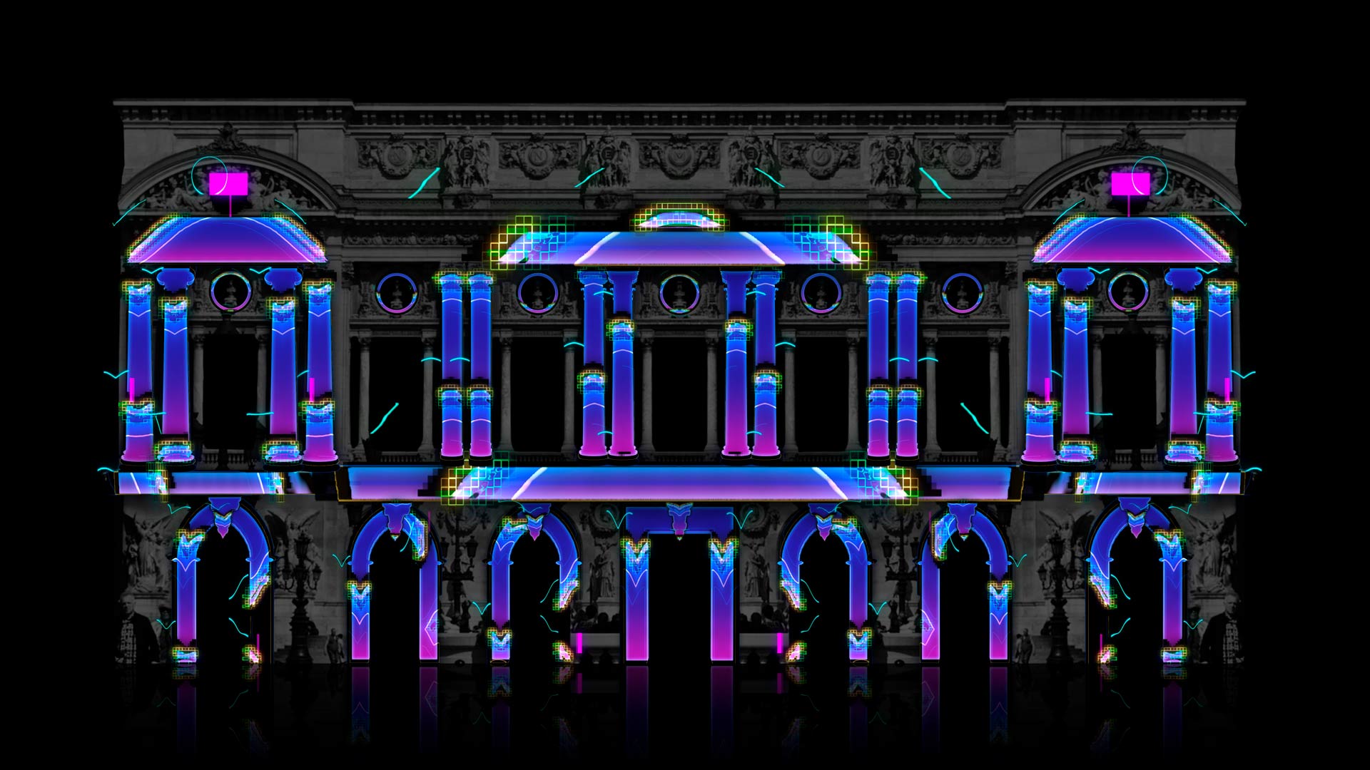 cyberpunk architecture video mapping