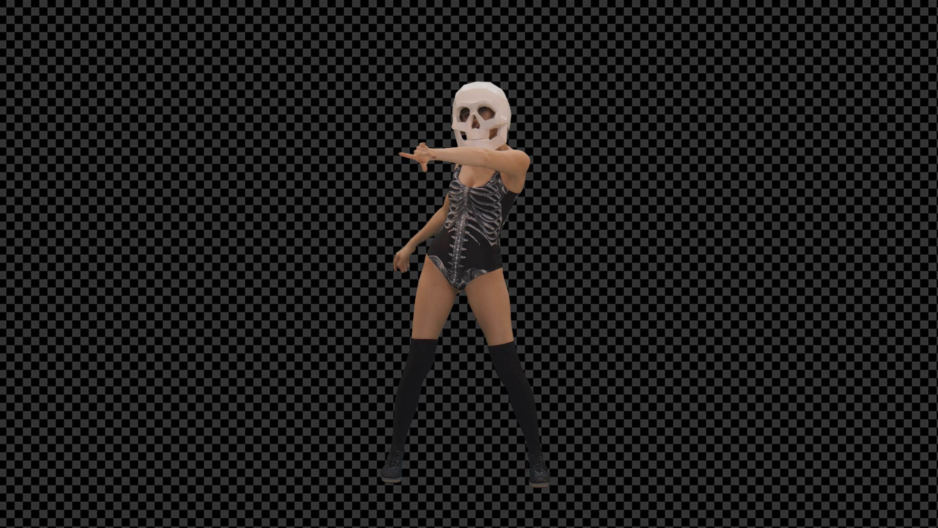 skull head mask girl dancing on alpha channel video