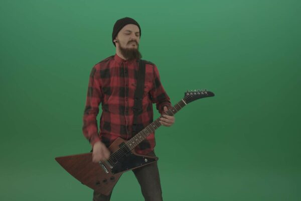 punk rock guitar player on green screen - video footage