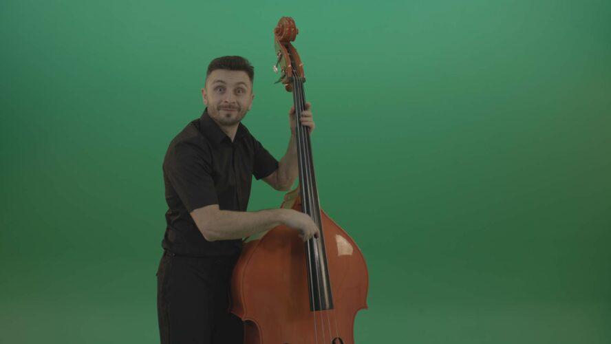 double bass music player man isolated on green screen