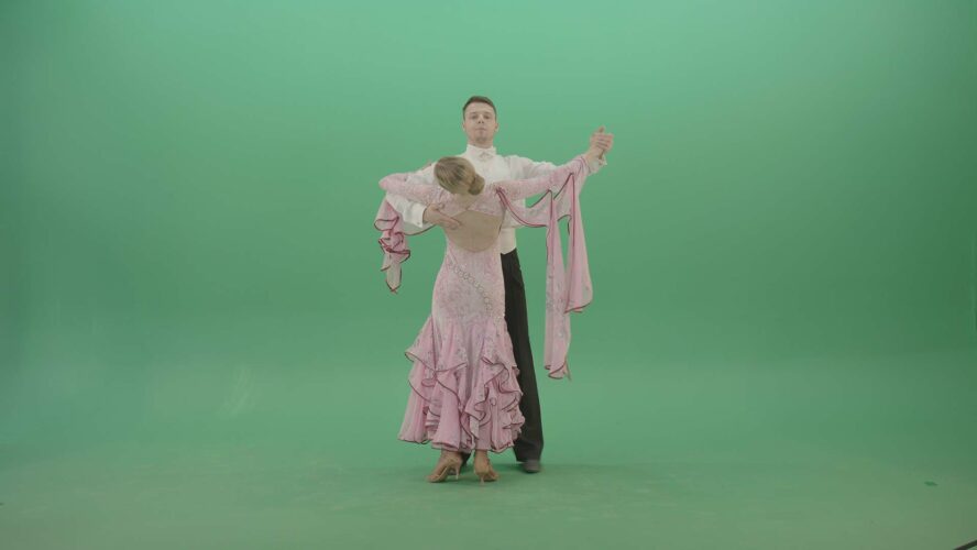 man and woman dancing ballroom dance on green screen video footage 4K