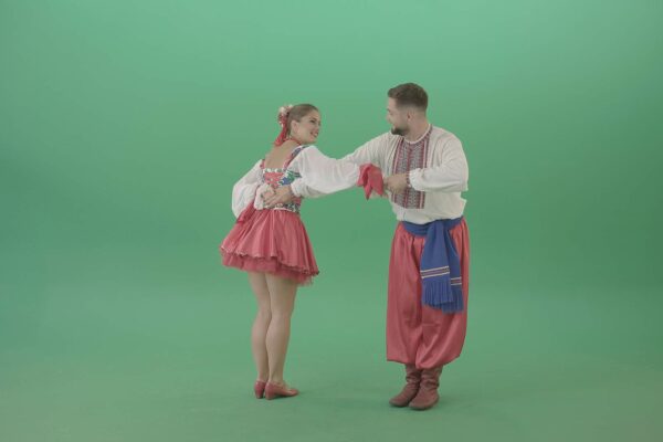 ukrainian man and woman dancing folklore on green screen