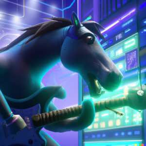 Horse bass guitarist in cyber punk style AI generated image