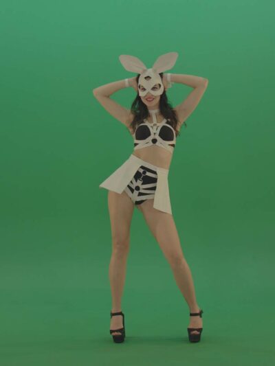Dancing-Girl-in-Rabbit-bunny-costume-on-Green-Screen
