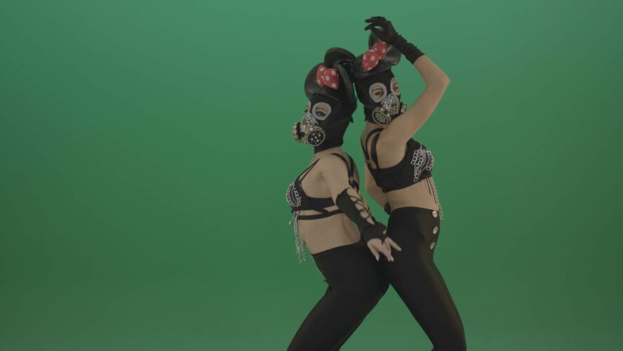 BDSM girls dancing in mouse sexy mask on green screen video