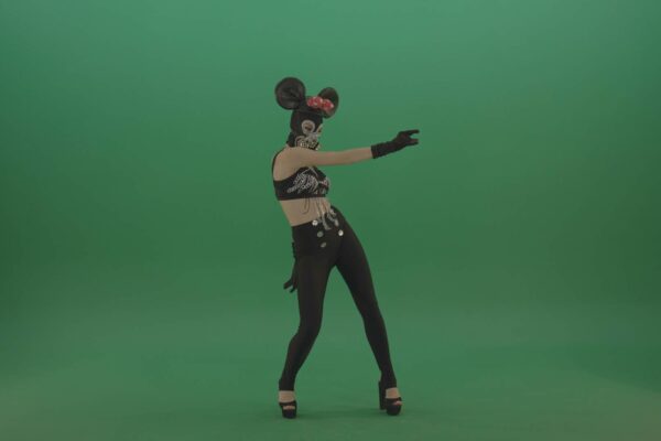 BDSM girl dancing in mouse sexy mask on green screen video