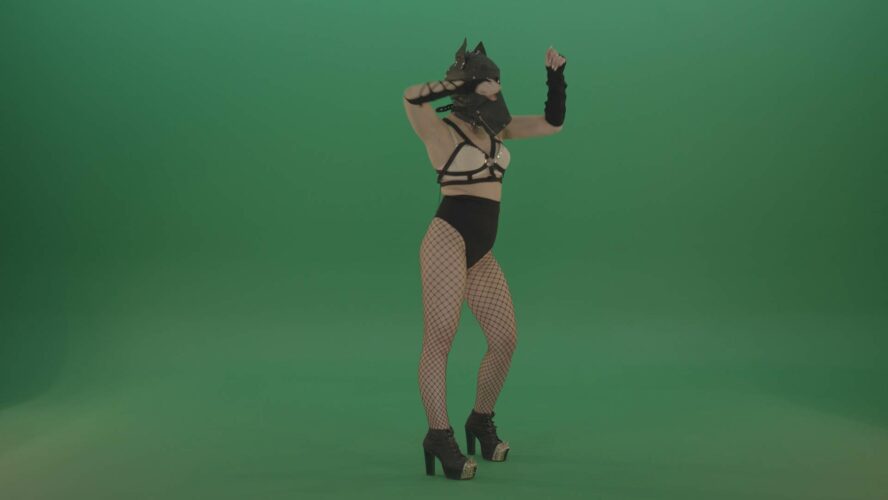 BDSM girl in wolf mask on green screen