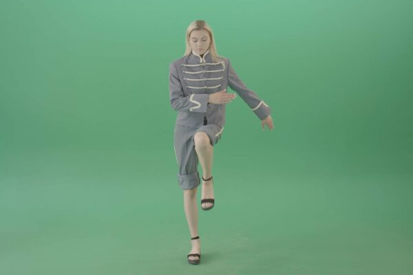 girl in military uniform dancing on green screen 4k video footage