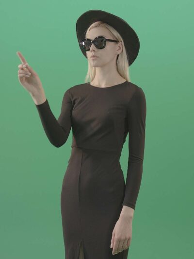 touch screen woman on green screen