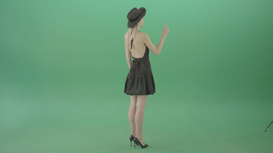 green screen girl working with touchscreen 4K video footage