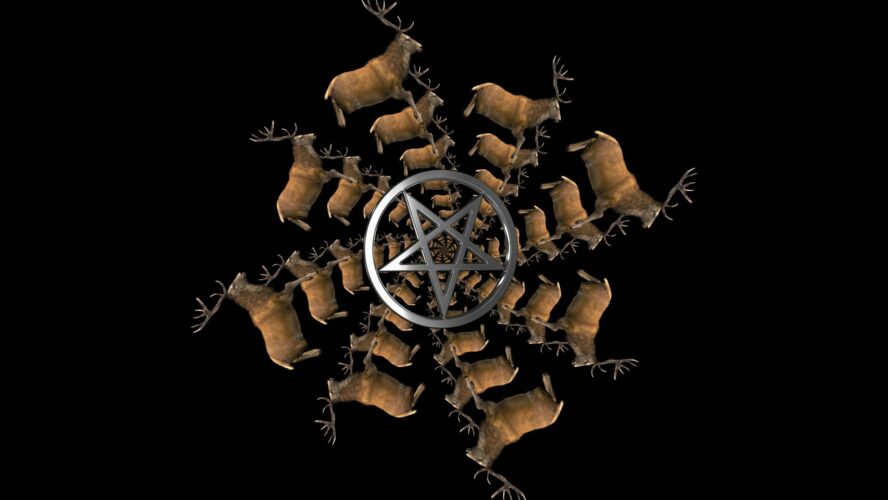 Stag deer abstract video art with pentagram